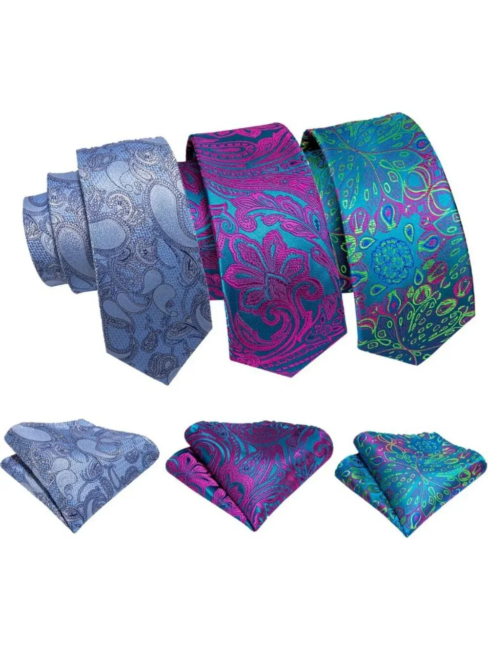 6 PCS Men's Silk Tie Set - Woven Neckties, Handkerchiefs & Cufflinks for
